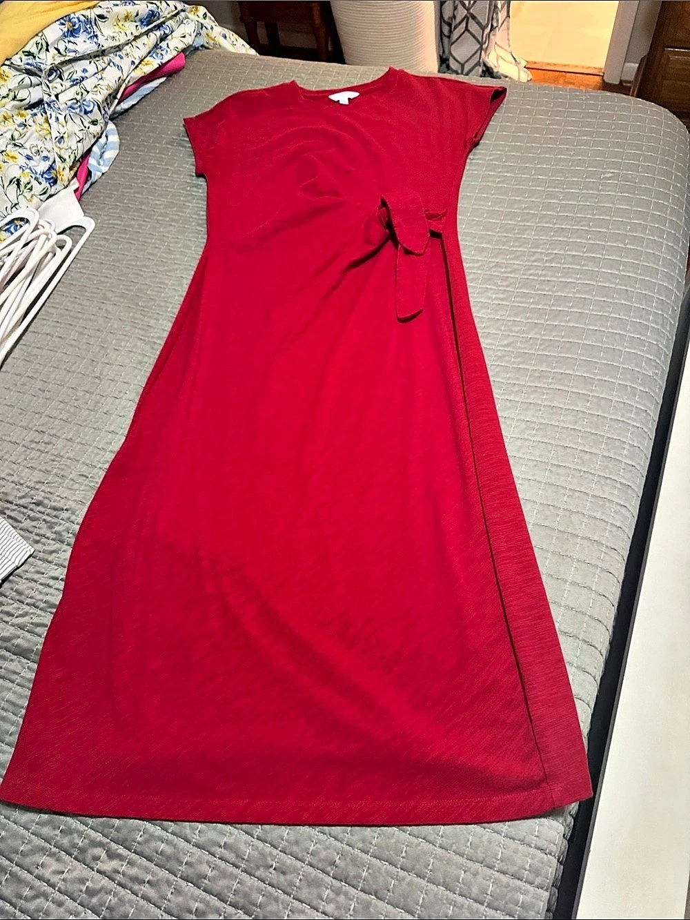 Time and Tru Side Tie Midi Dress Red